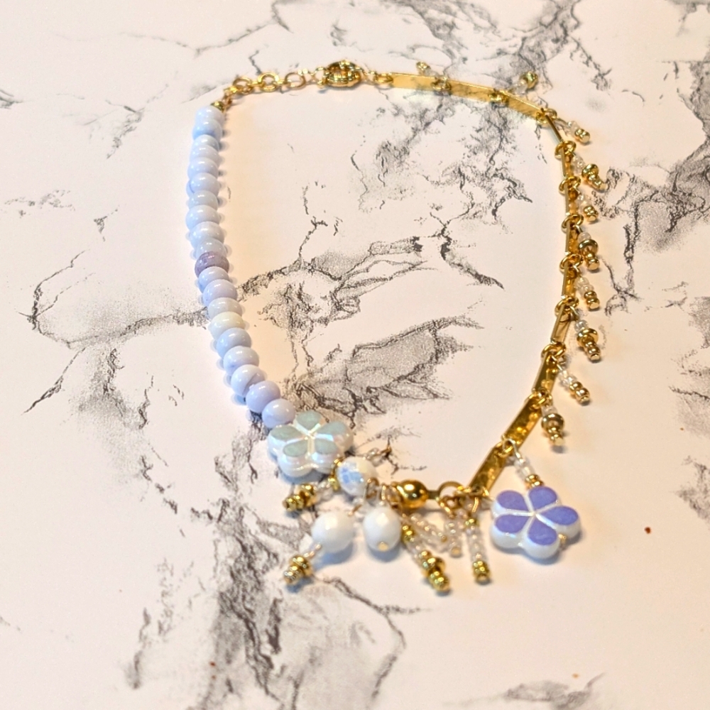 Blue Opal, Czech Glass, And Gold-Plated Bead Necklace - Picture 7 of 13